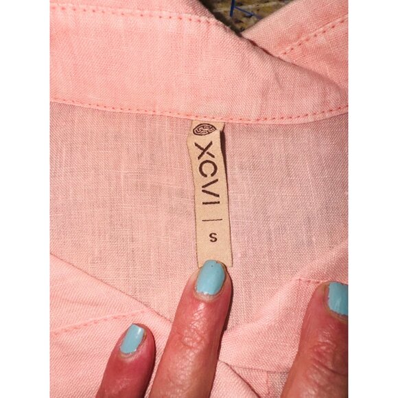 XCVI Womens Pink Peach Linen Button-Up Tunic Top S Sustainable Minimalist Casual - Picture 6 of 12